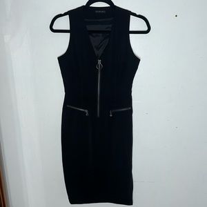 Sisley Black Evening and Office Knee Length Dress with zipper details Size xs